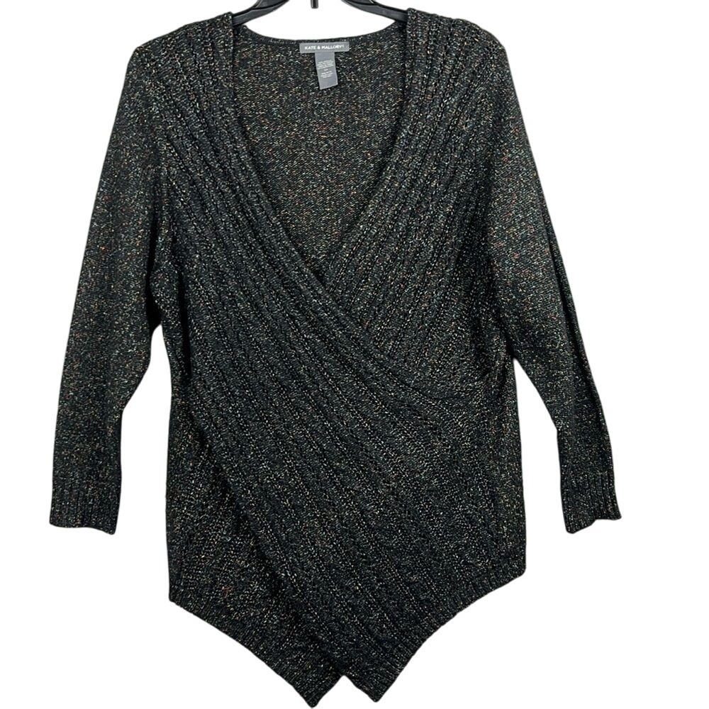 Kate & Mallory Womens Sweater Faux Wrap Size 2X Long Sleeve Multicolor